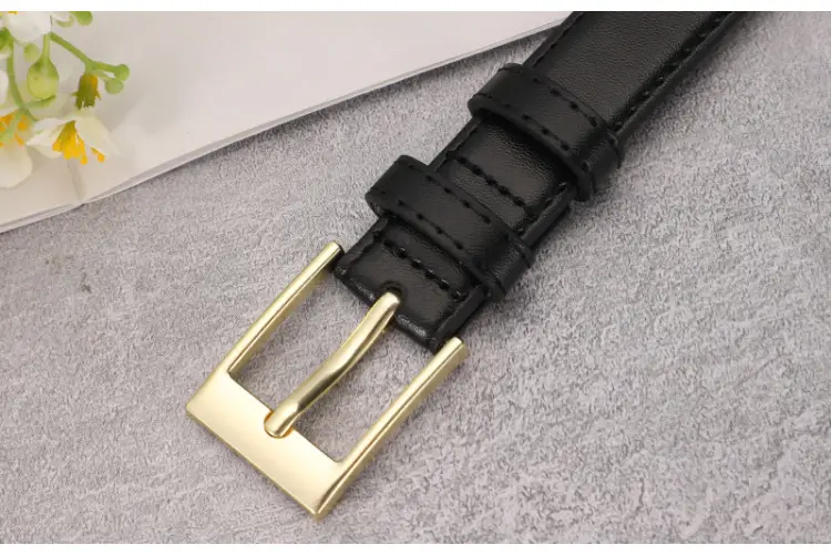 Women's Brown Leather Belt with Gold Buckle — feature 12
