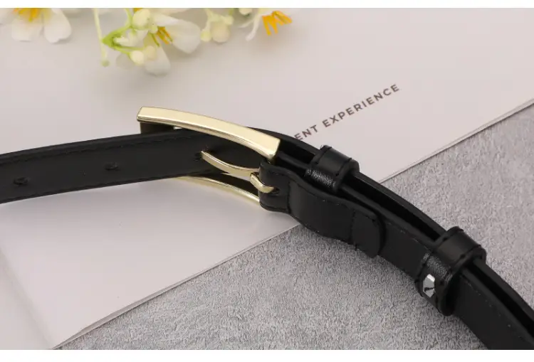 Women's Brown Leather Belt with Gold Buckle — feature 13