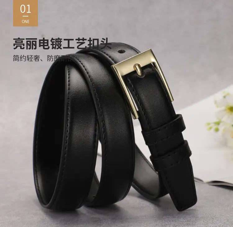 Women's Brown Leather Belt with Gold Buckle — feature 3