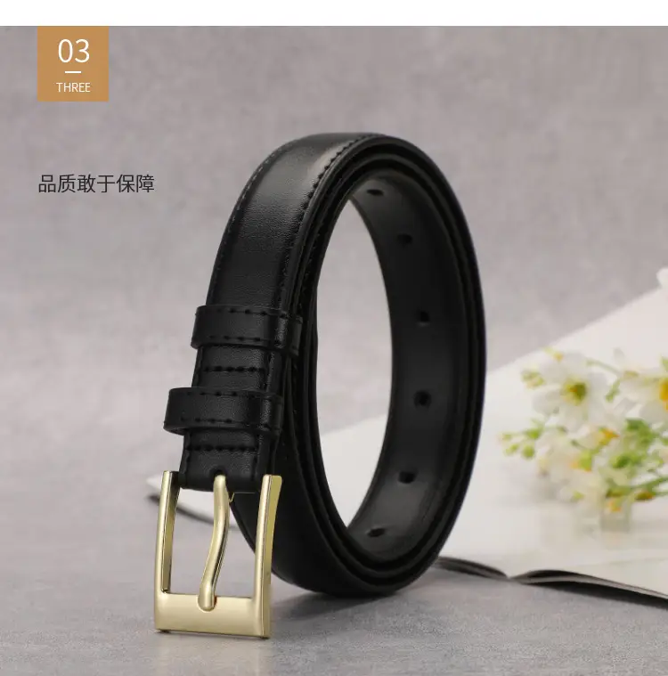 Women's Brown Leather Belt with Gold Buckle — feature 5