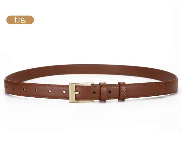 Women's Brown Leather Belt with Gold Buckle — feature 9