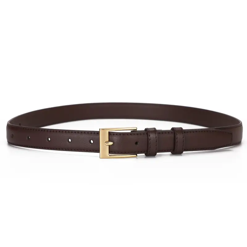 Women's Brown Leather Belt with Gold Buckle - Image 2