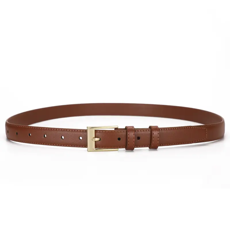 Women's Brown Leather Belt with Gold Buckle - Image 3