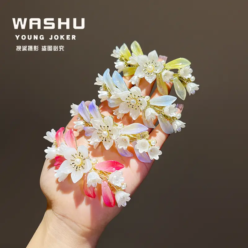 White Flower Pearl Spring Hair Clip for Women - Image 6