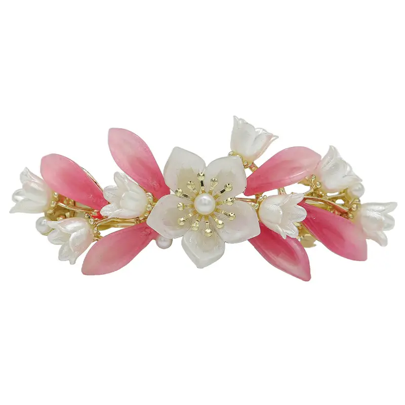 White Flower Pearl Spring Hair Clip for Women - Image 9