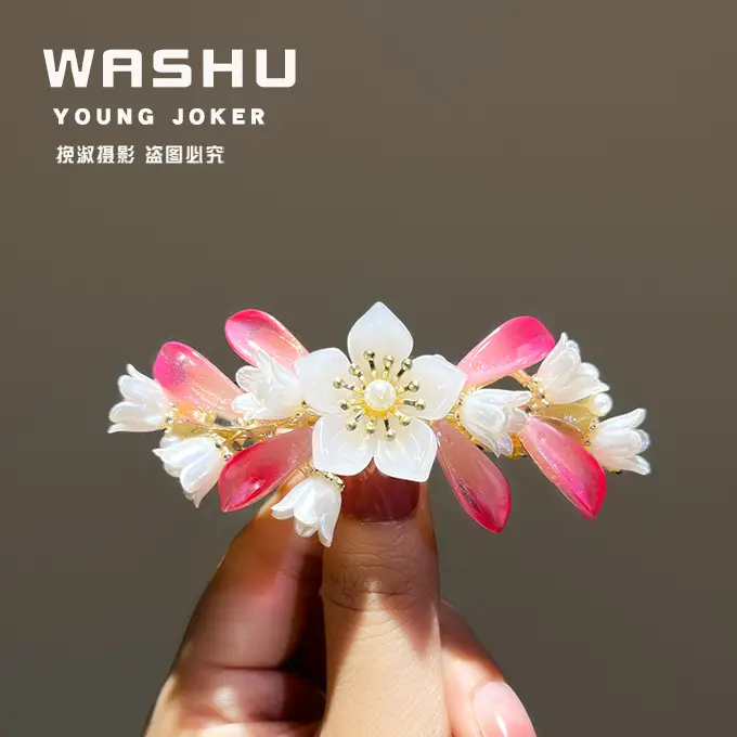 White Flower Pearl Spring Hair Clip for Women - Image 2