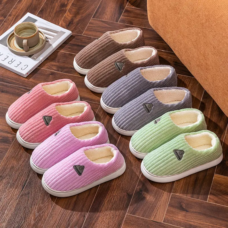 Cotton slippers for women winter home indoor home warm non-slip thick bottom couple new woolen slippers for men autumn and winter