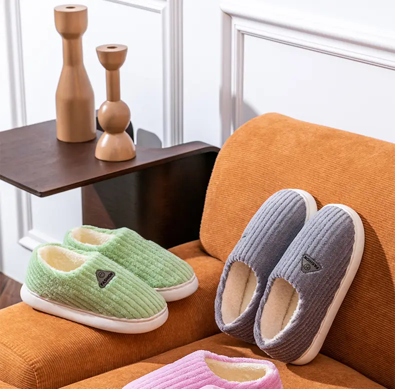 Cotton slippers for women winter home indoor home warm non-slip thick bottom couple new woolen slippers for men autumn and winter — feature 13