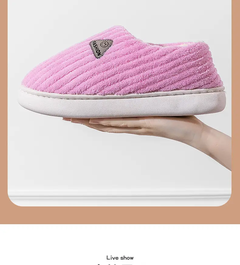 Cotton slippers for women winter home indoor home warm non-slip thick bottom couple new woolen slippers for men autumn and winter — feature 9