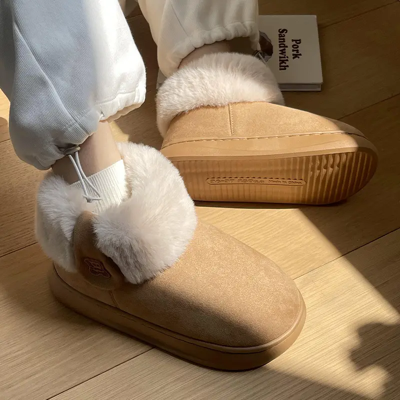 Qidan shoes factory cotton-padded shoes women's winter outer wear mid-top boots thick bottom bread shoes suede warm fleece-lined thick snow boots - Image 4