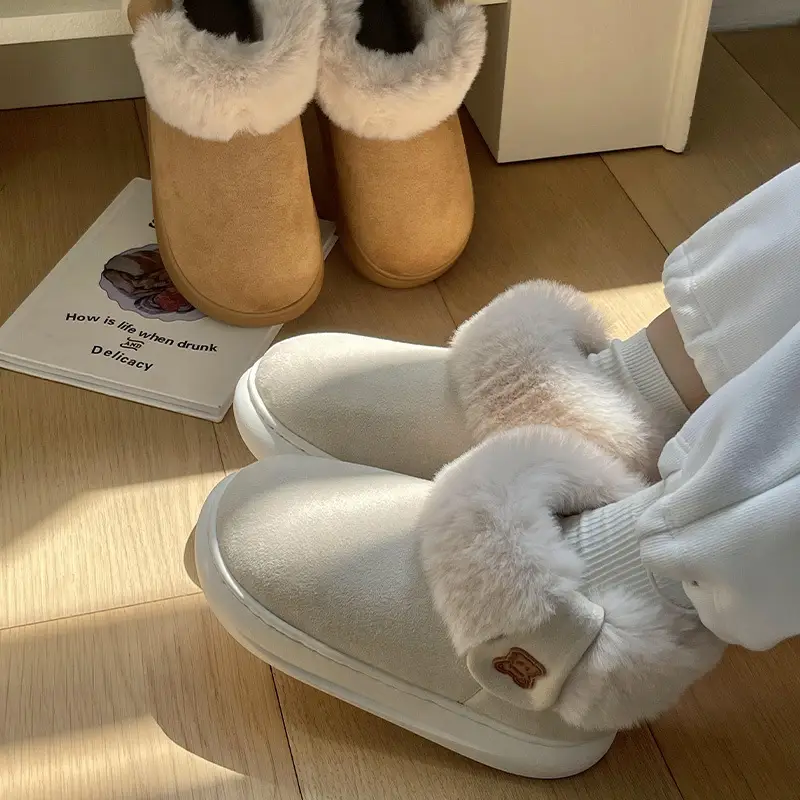 Qidan shoes factory cotton-padded shoes women's winter outer wear mid-top boots thick bottom bread shoes suede warm fleece-lined thick snow boots - Image 5
