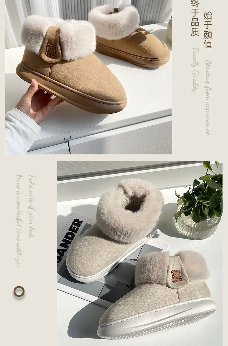 Qidan shoes factory cotton-padded shoes women's winter outer wear mid-top boots thick bottom bread shoes suede warm fleece-lined thick snow boots — feature 19