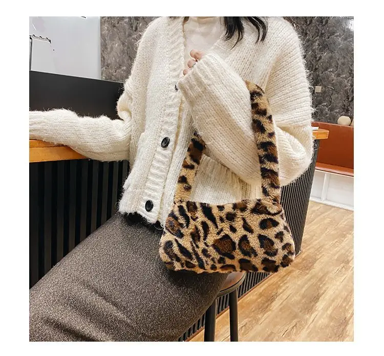 Leopard Print Plush Shoulder Bag for Women — feature 15