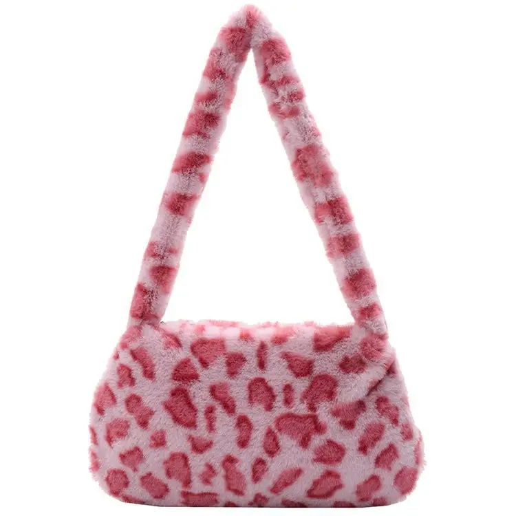 Leopard Print Plush Shoulder Bag for Women