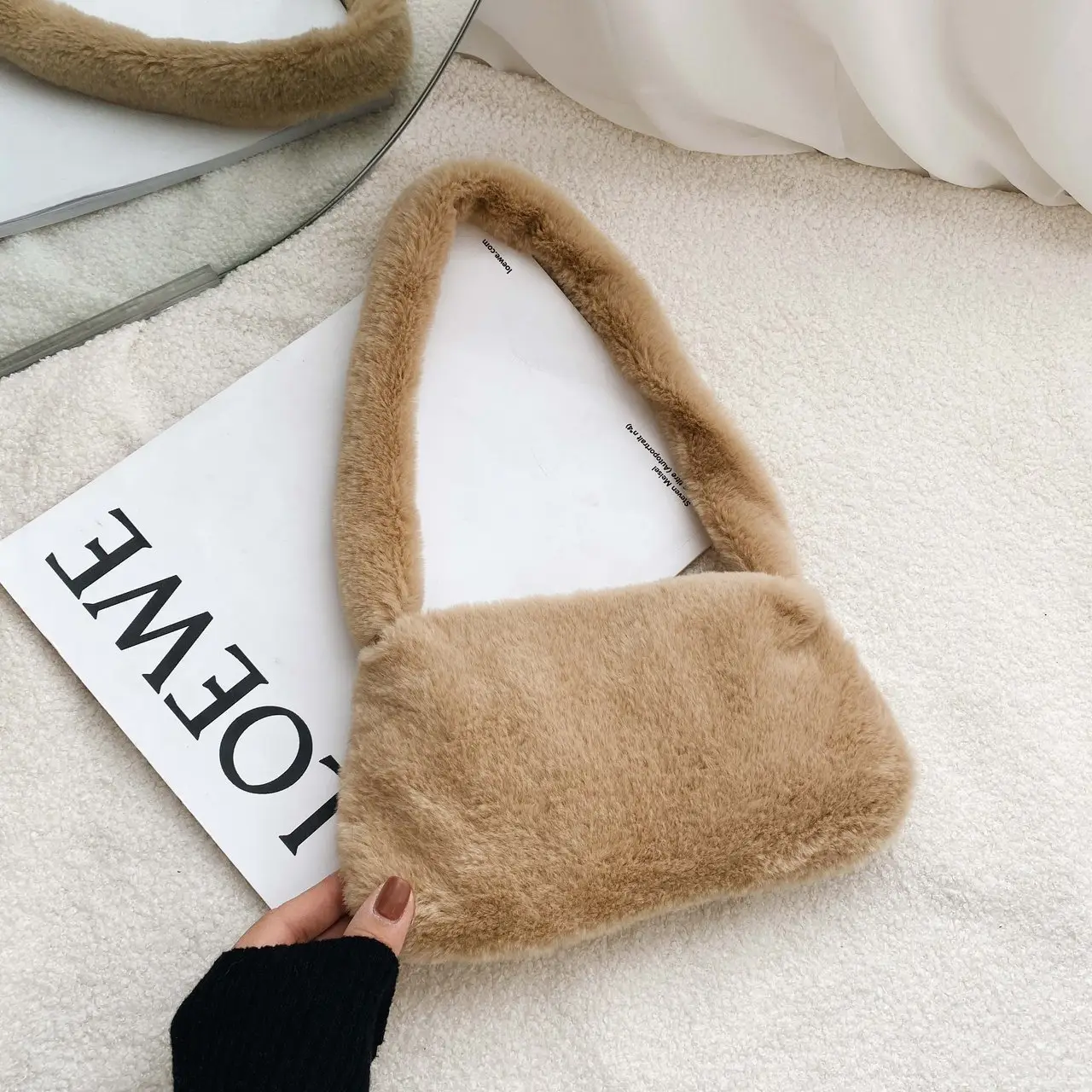 Leopard Print Plush Shoulder Bag for Women
