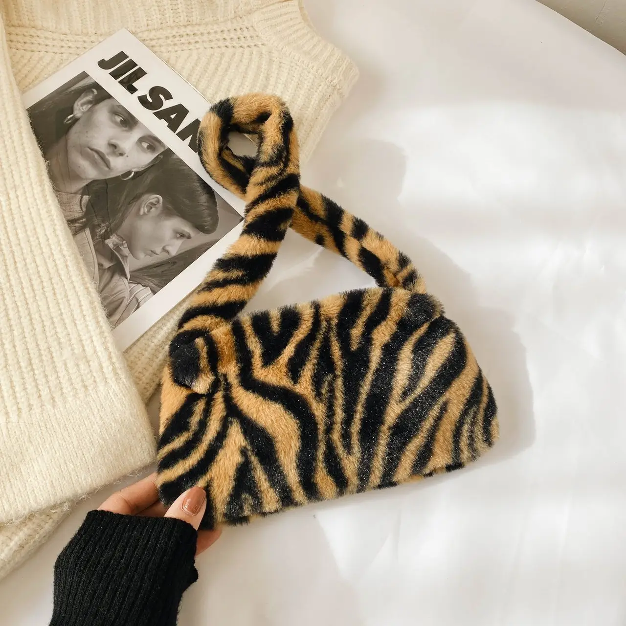 Leopard Print Plush Shoulder Bag for Women