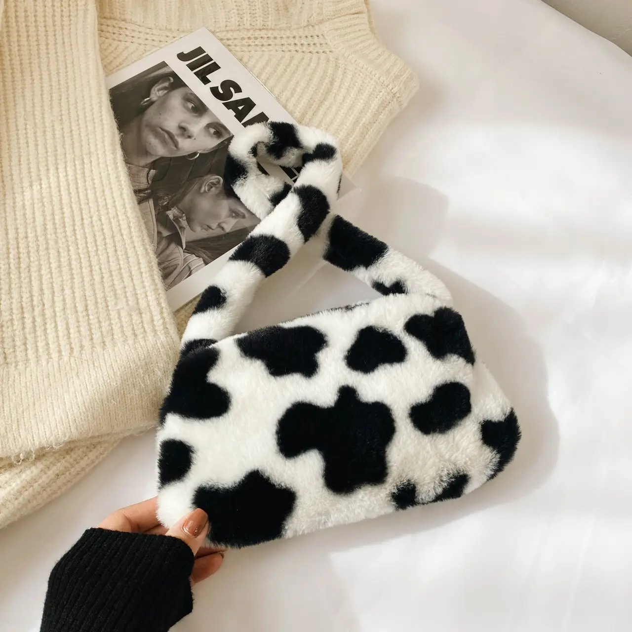 Leopard Print Plush Shoulder Bag for Women