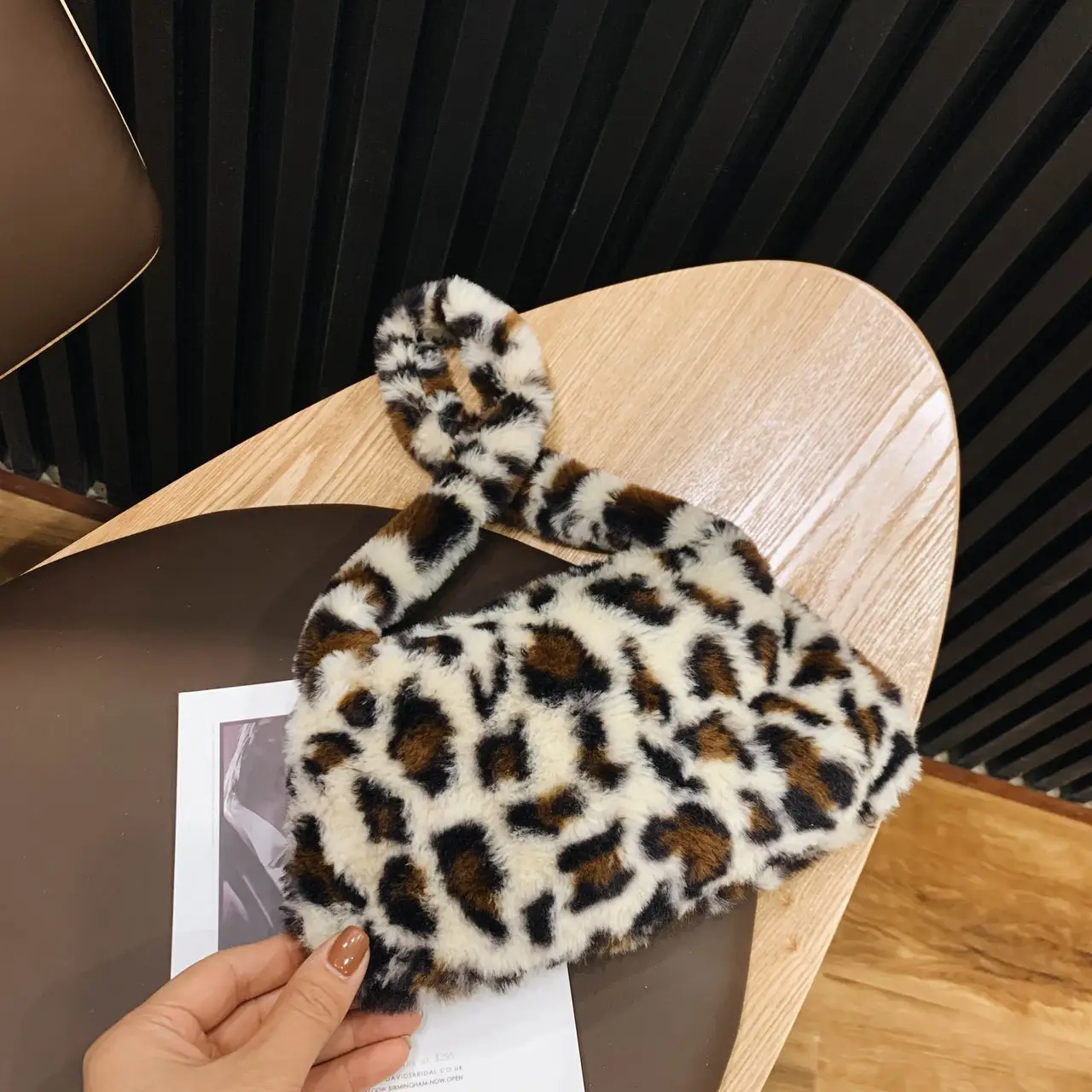 Leopard Print Plush Shoulder Bag for Women