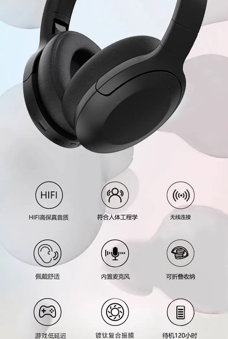 Over-Ear Wireless Bluetooth Headphones Black — feature 5