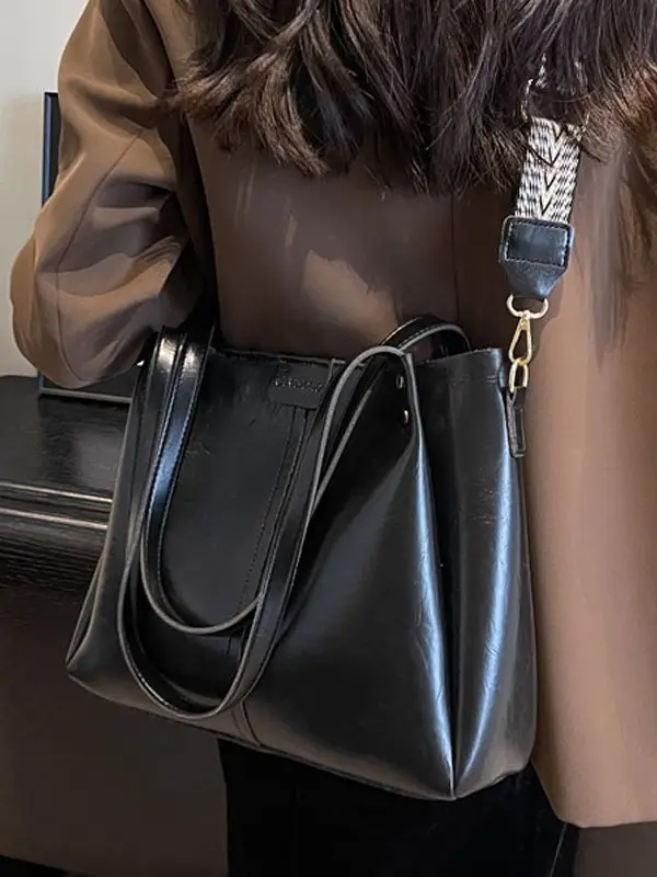 Women's Brown Leather Shoulder Tote Bag Large Capacity - Image 8