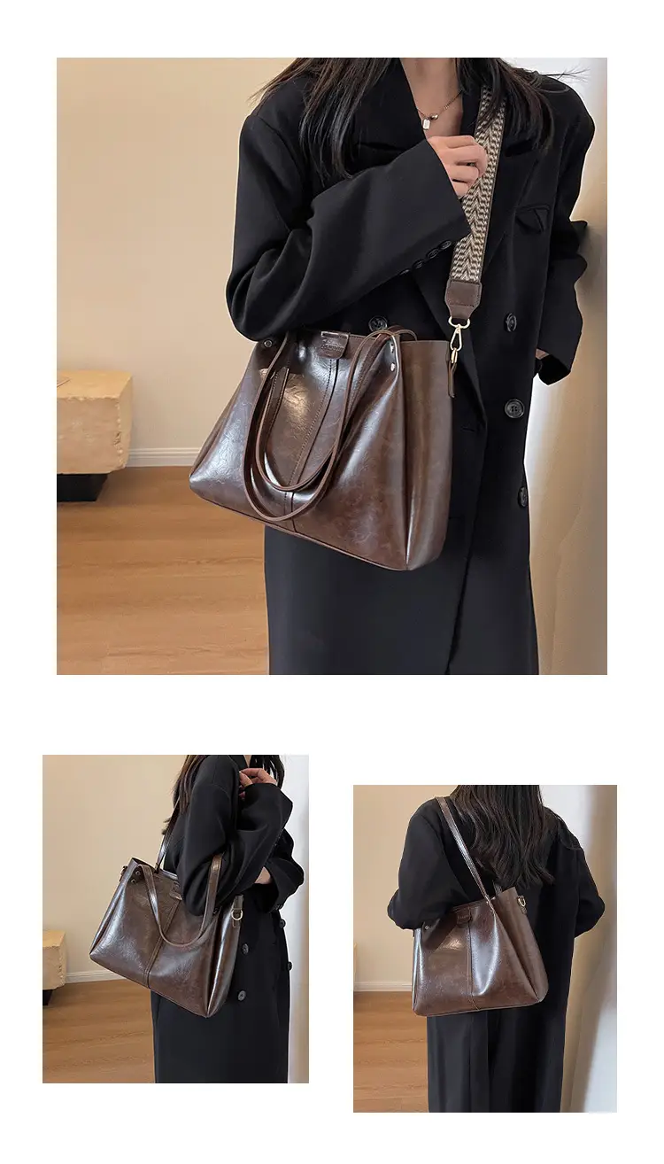 Women's Brown Leather Shoulder Tote Bag Large Capacity — feature 10