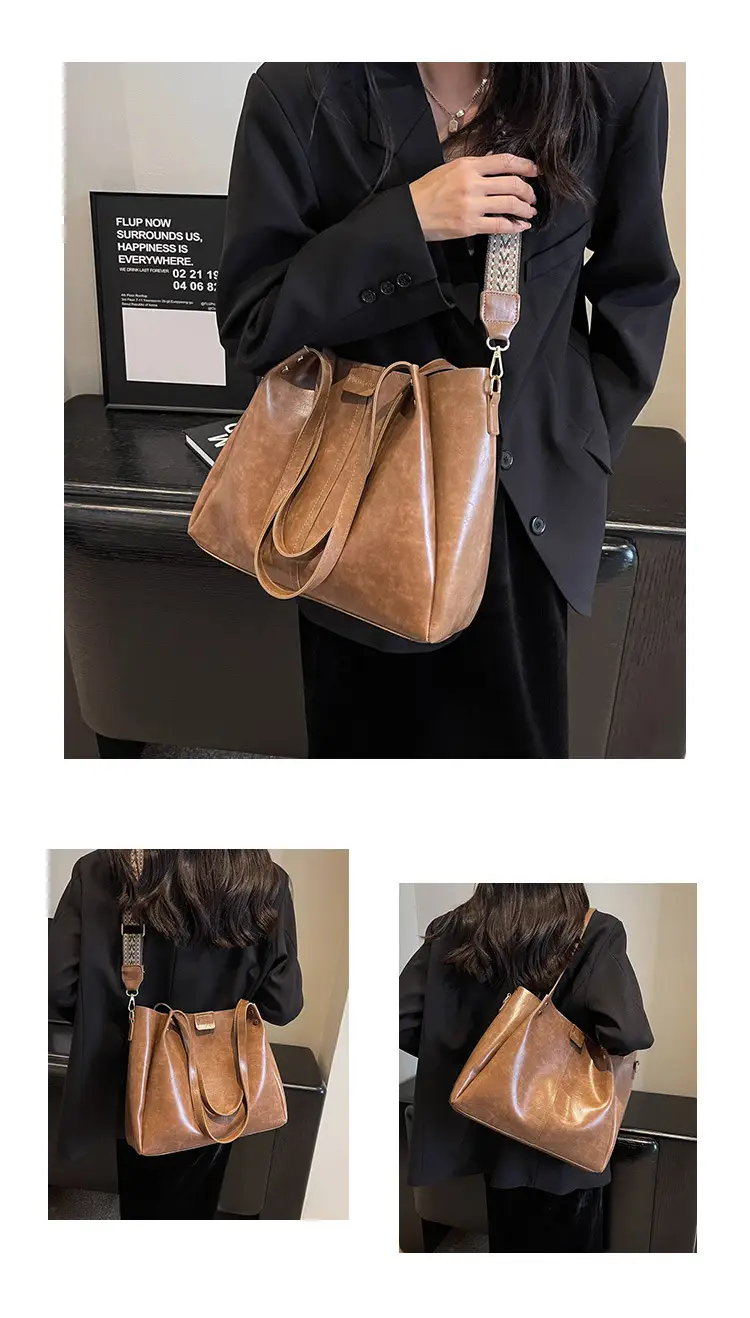 Women's Brown Leather Shoulder Tote Bag Large Capacity — feature 12