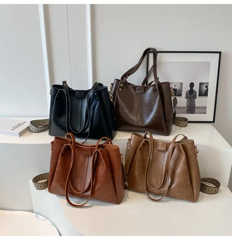 Women's Brown Leather Shoulder Tote Bag Large Capacity — feature 14