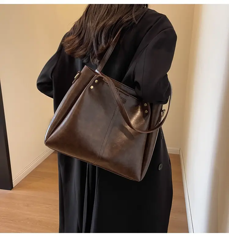 Women's Brown Leather Shoulder Tote Bag Large Capacity — feature 19