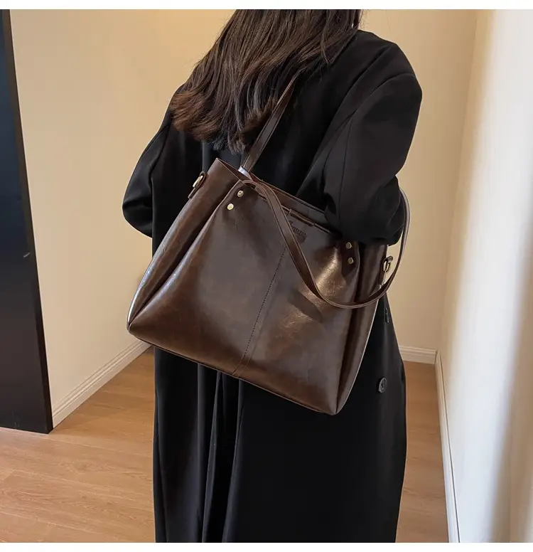 Women's Brown Leather Shoulder Tote Bag Large Capacity — feature 20