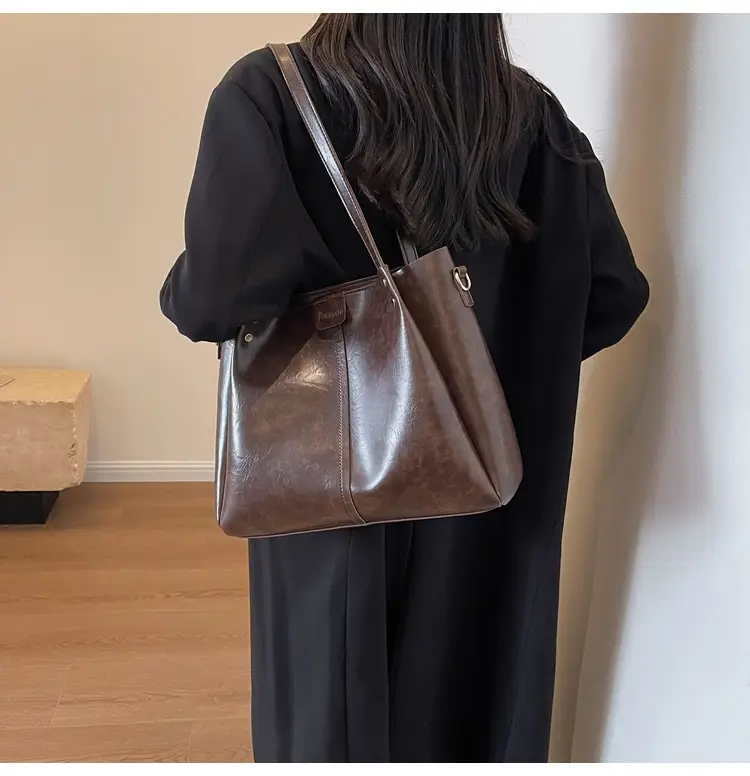 Women's Brown Leather Shoulder Tote Bag Large Capacity — feature 25