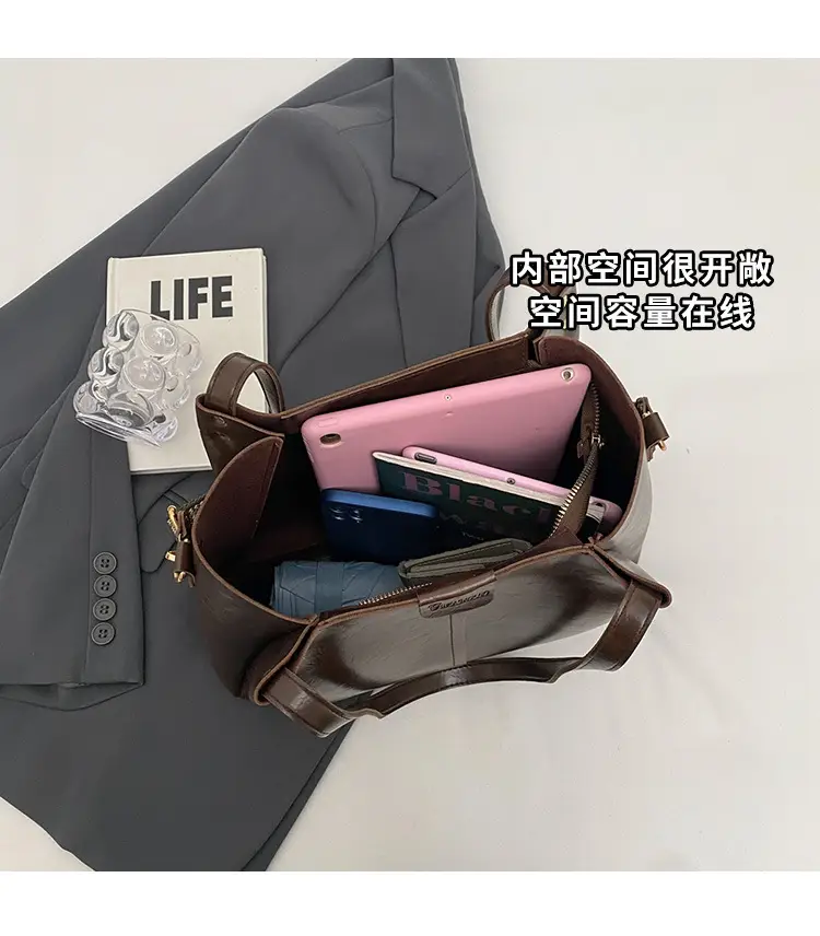 Women's Brown Leather Shoulder Tote Bag Large Capacity — feature 8