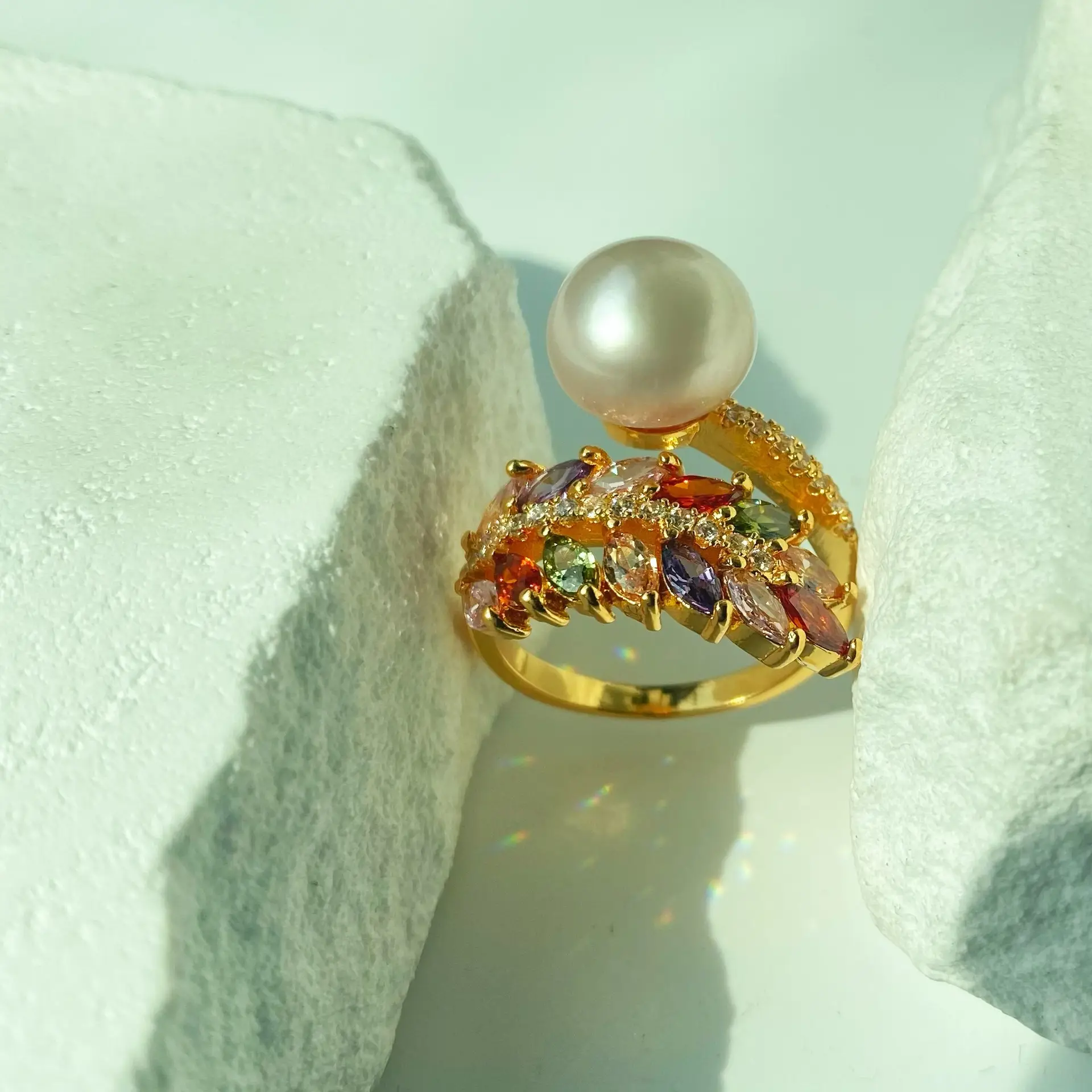 Natural Pearl Copper Plated 18K Gold Ring - Image 3