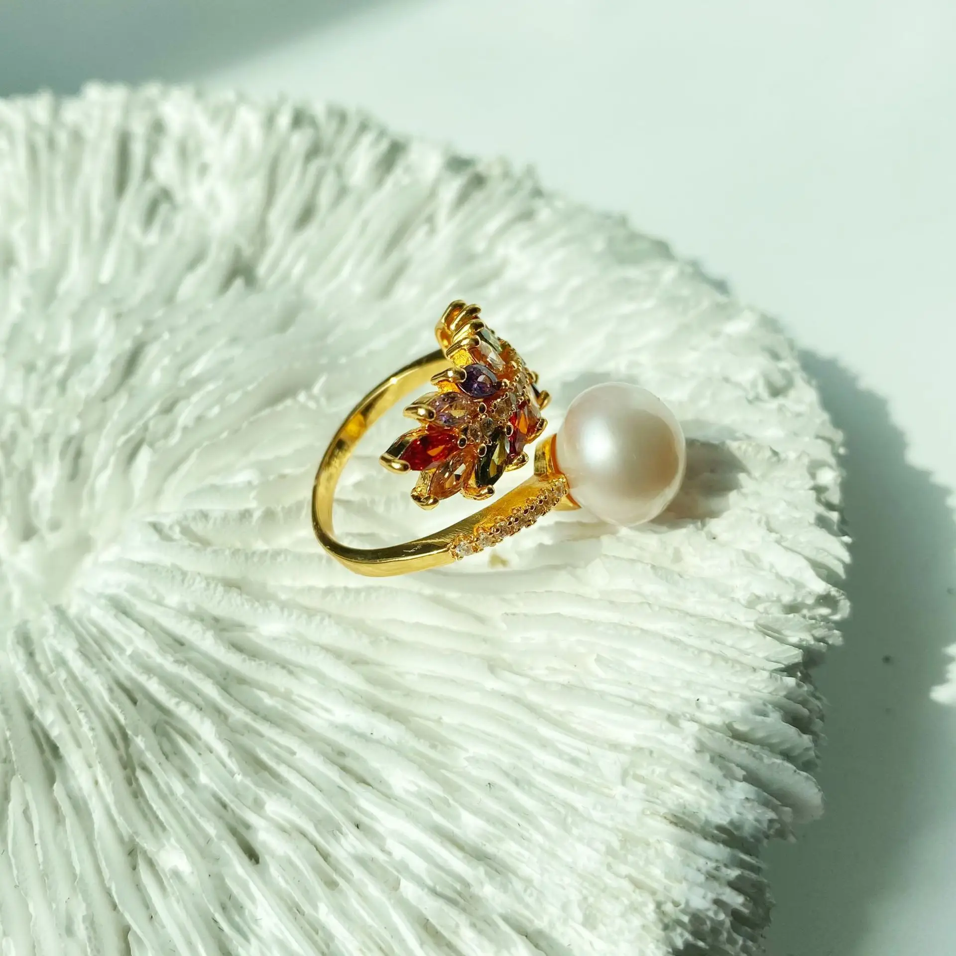 Natural Pearl Copper Plated 18K Gold Ring - Image 4