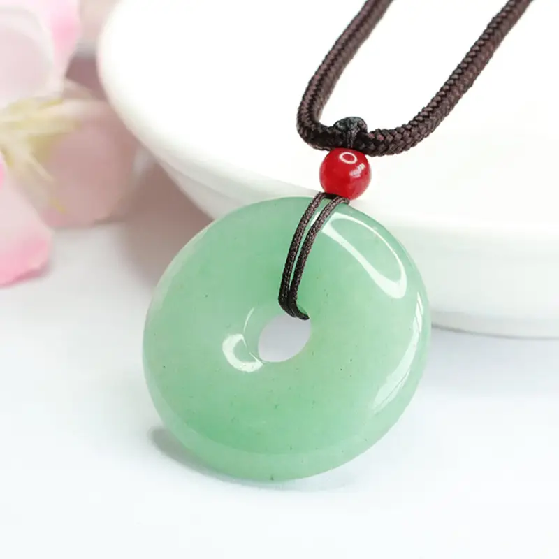 Green Aventurine Safety Buckle Necklace with Red Cap - Image 3