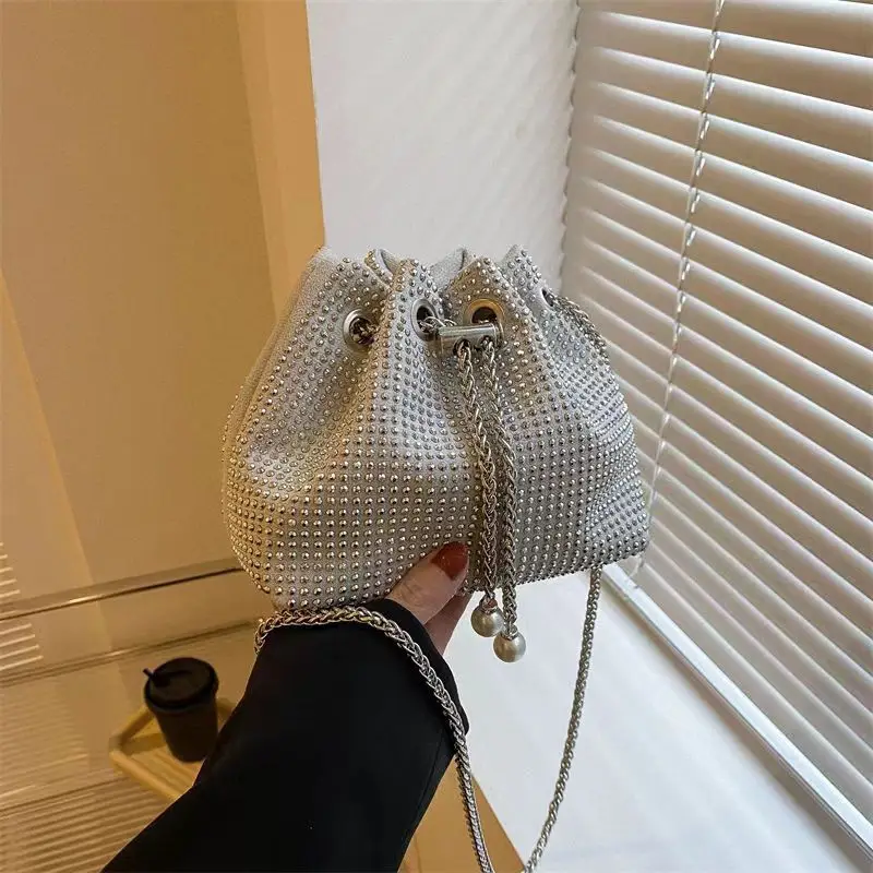 High-End Chain Crossbody Bag with Drawstring Closure
