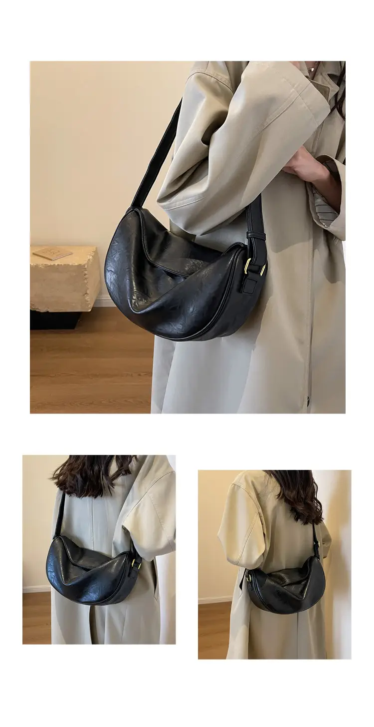 Women's Curved Leather Shoulder Bag Tan Autumn Winter 2023 — feature 13