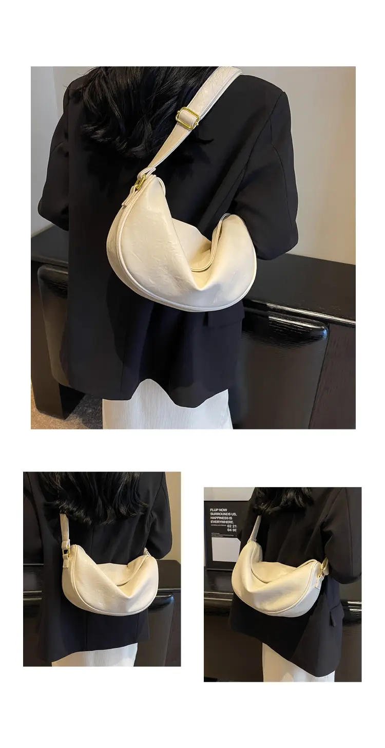 Women's Curved Leather Shoulder Bag Tan Autumn Winter 2023 — feature 15