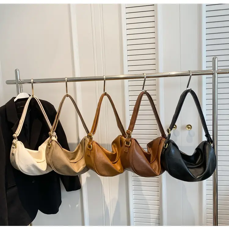 Women's Curved Leather Shoulder Bag Tan Autumn Winter 2023 — feature 16