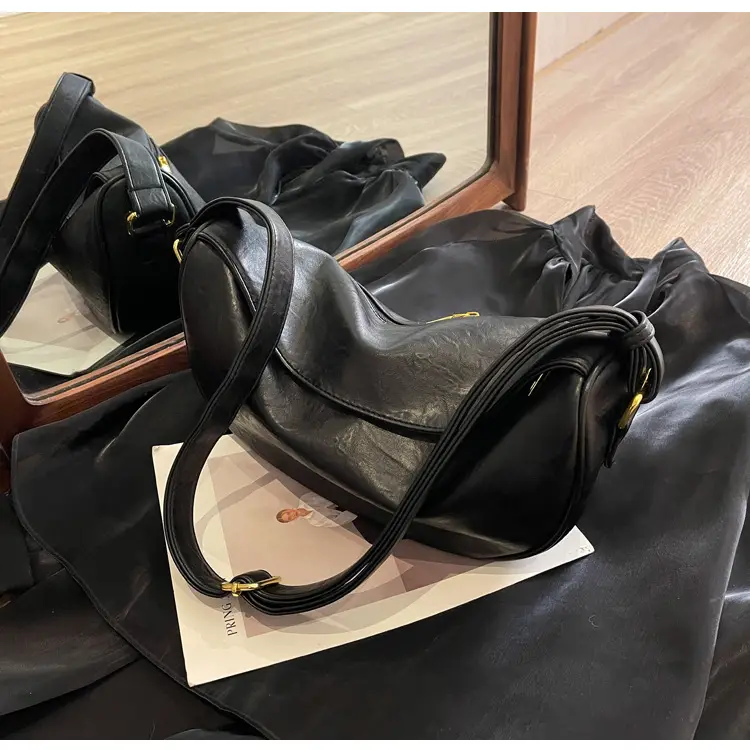 Women's Curved Leather Shoulder Bag Tan Autumn Winter 2023 — feature 23