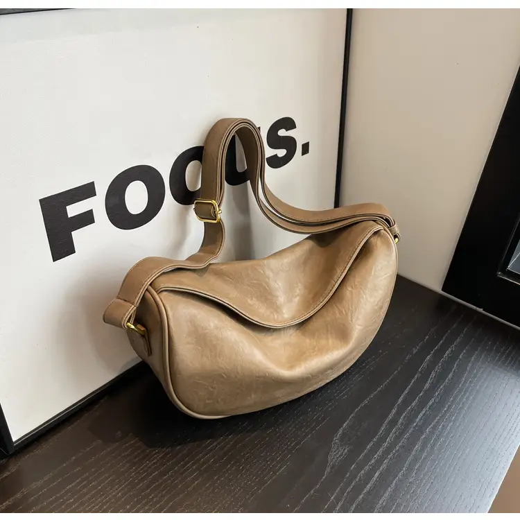 Women's Curved Leather Shoulder Bag Tan Autumn Winter 2023 — feature 27