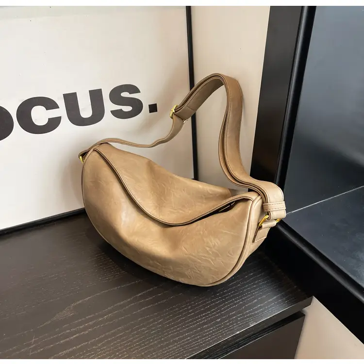 Women's Curved Leather Shoulder Bag Tan Autumn Winter 2023 — feature 28