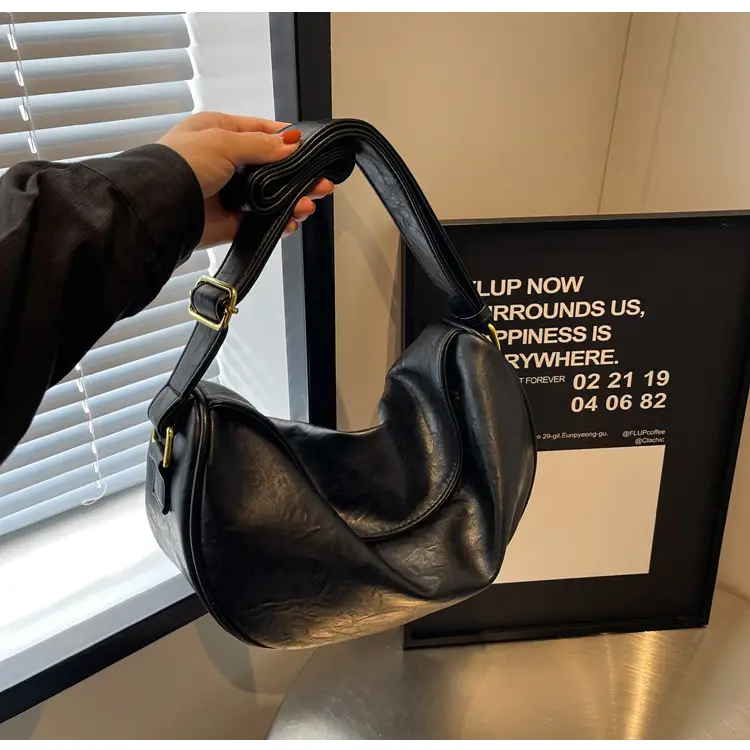 Women's Curved Leather Shoulder Bag Tan Autumn Winter 2023 — feature 29