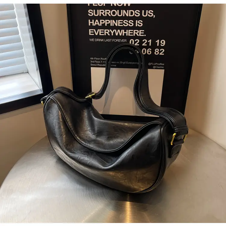 Women's Curved Leather Shoulder Bag Tan Autumn Winter 2023 — feature 30