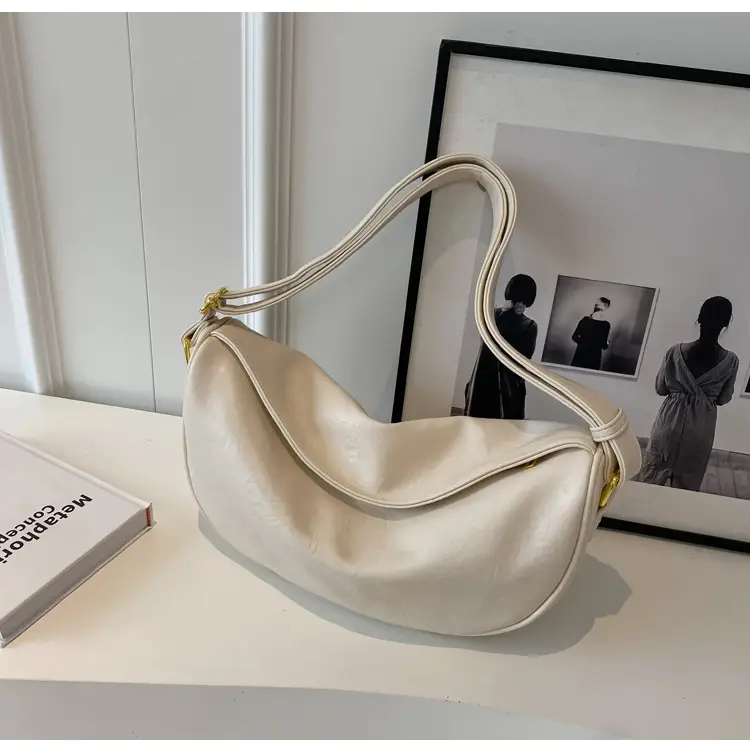 Women's Curved Leather Shoulder Bag Tan Autumn Winter 2023 — feature 33