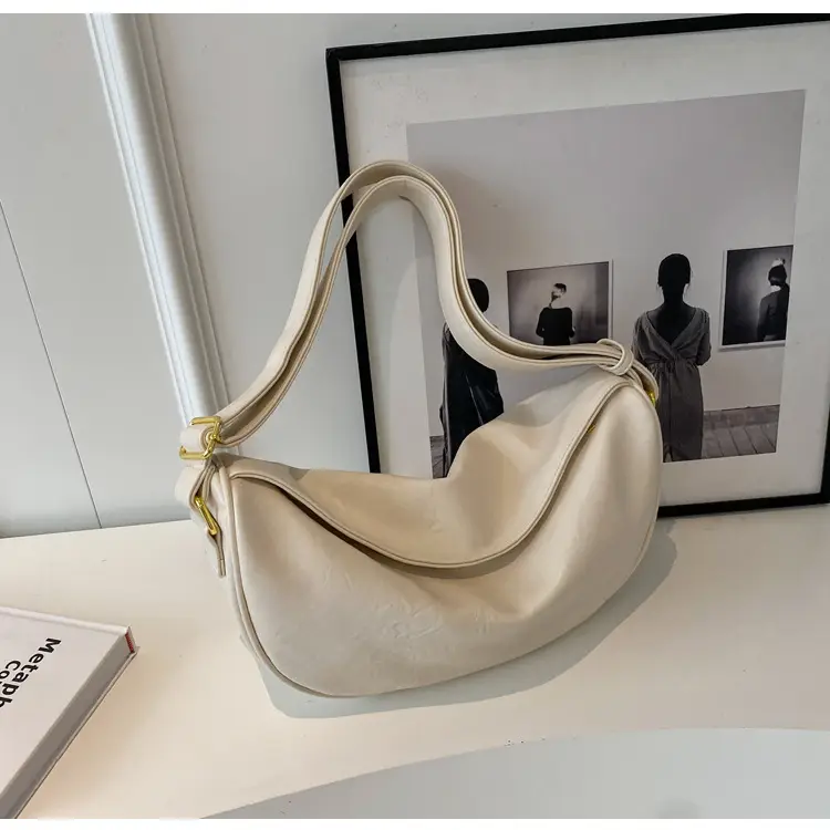 Women's Curved Leather Shoulder Bag Tan Autumn Winter 2023 — feature 34