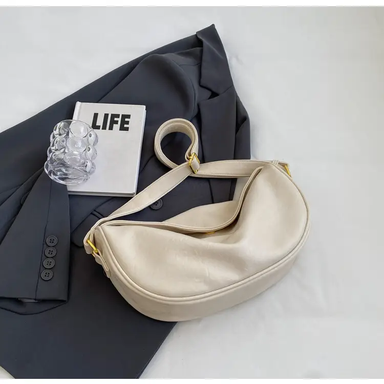 Women's Curved Leather Shoulder Bag Tan Autumn Winter 2023 — feature 35