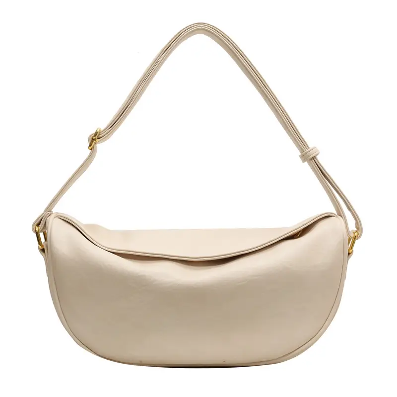 Women's Curved Leather Shoulder Bag Tan Autumn Winter 2023 - Image 5