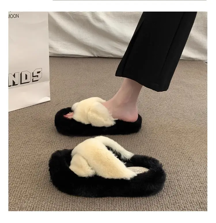 Thick-Soled Furry Slippers for Women, Rabbit Fur, Outdoor Wear, 2026 New Spring and Autumn Fashion Plush Shoes, Outdoor Cotton Slippers — feature 11