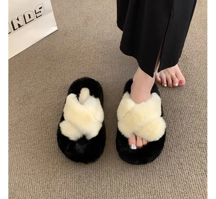 Thick-Soled Furry Slippers for Women, Rabbit Fur, Outdoor Wear, 2026 New Spring and Autumn Fashion Plush Shoes, Outdoor Cotton Slippers — feature 12