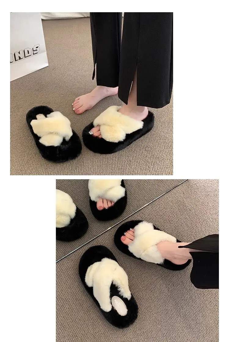 Thick-Soled Furry Slippers for Women, Rabbit Fur, Outdoor Wear, 2026 New Spring and Autumn Fashion Plush Shoes, Outdoor Cotton Slippers — feature 13